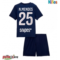 Camiseta Paris Saint-Germain Nuno Mendes #25 Primera Equipación para niños 2025-26 manga corta (+ pantalones cortos)